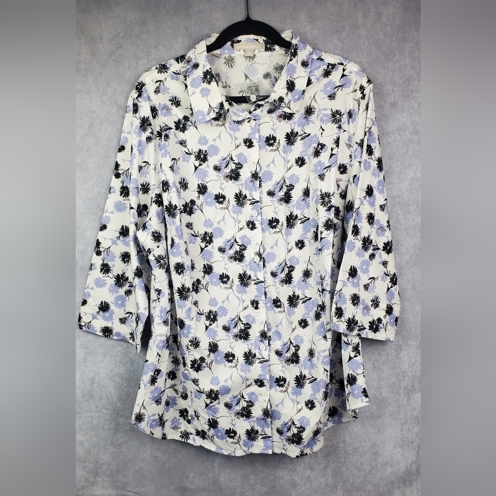 Woman Within Cotyo Floral Printed Button Down‎ Shirt Top  Women’s XLarge 22/24